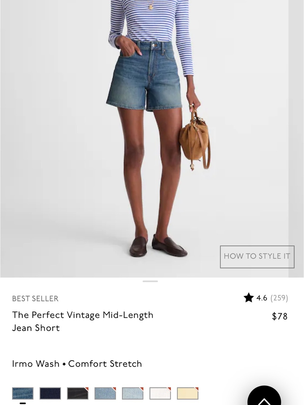 Madewell The Perfect Vintage Mid Length Jean Short Irmo Wash Size 30